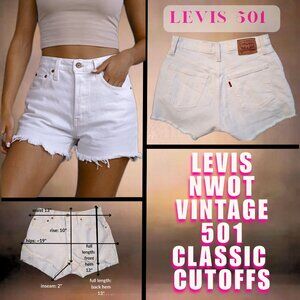 Levi’s 501 White High Rise Cutoff Shorts Raw Hem Denim Festival Summer NWOT